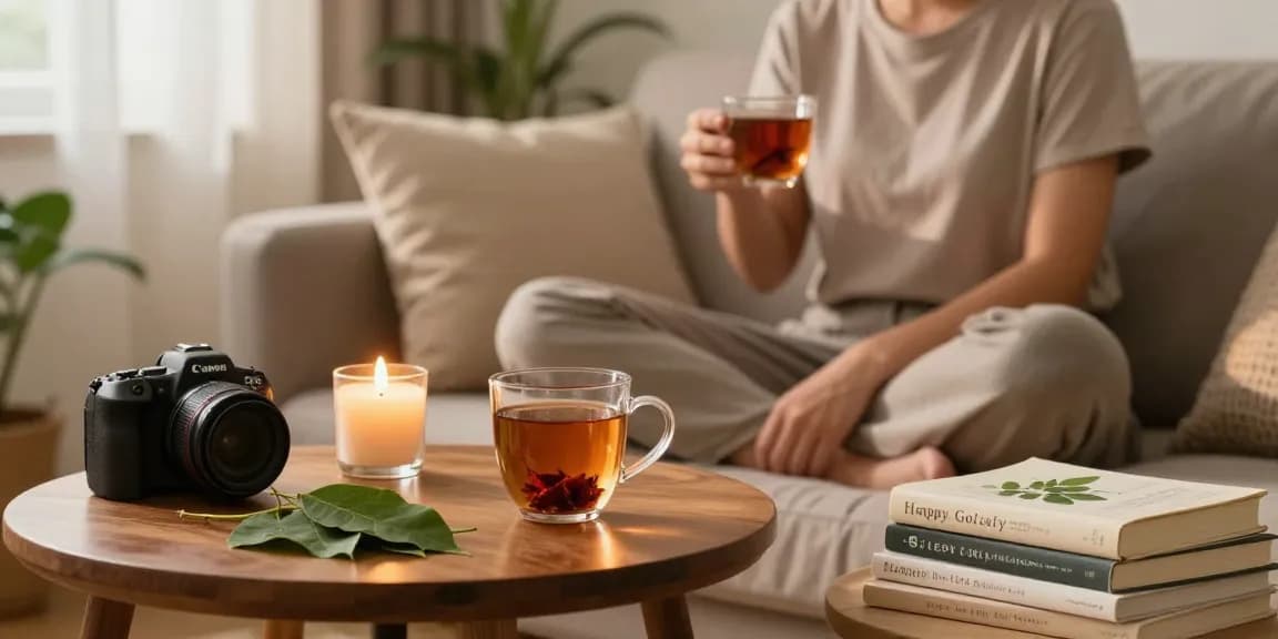 Enjoying Happy Go Leafy's red bali kratom in a cozy home setting for relaxation.
