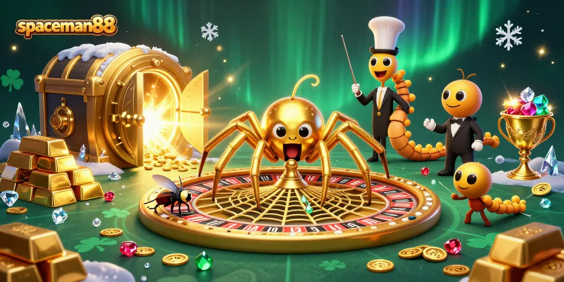Experience the thrill of betting with spaceman88 as a cartoon spider spins a golden roulette web