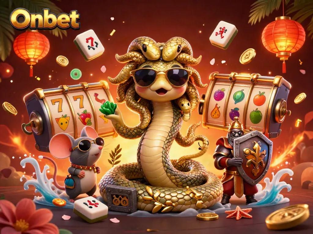 Experience thrilling Onbet gameplay with colorful slot reels and casino elements in a lively 3D scene.