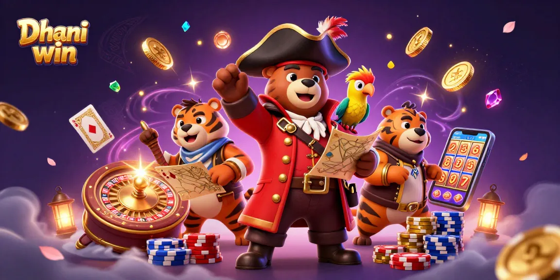 Dive into the excitement of Dhani win with a thrilling 3D casino illustration featuring a pirate theme and dynamic game elements.