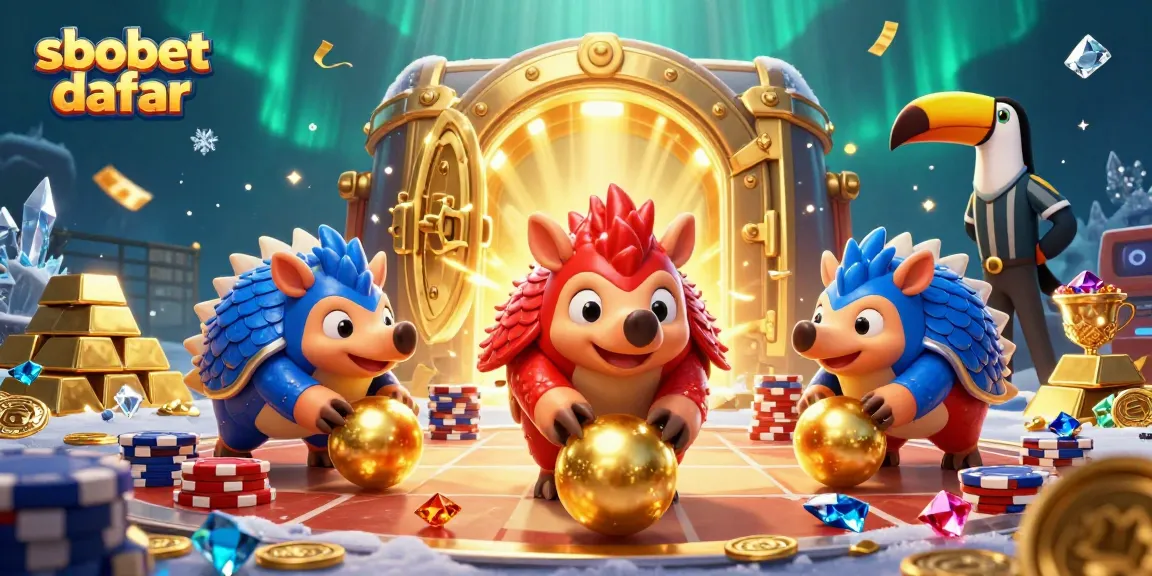 Engage with sbobet daftar as rival pangolins navigate a vibrant casino landscape filled with golden treasures and poker excitement.