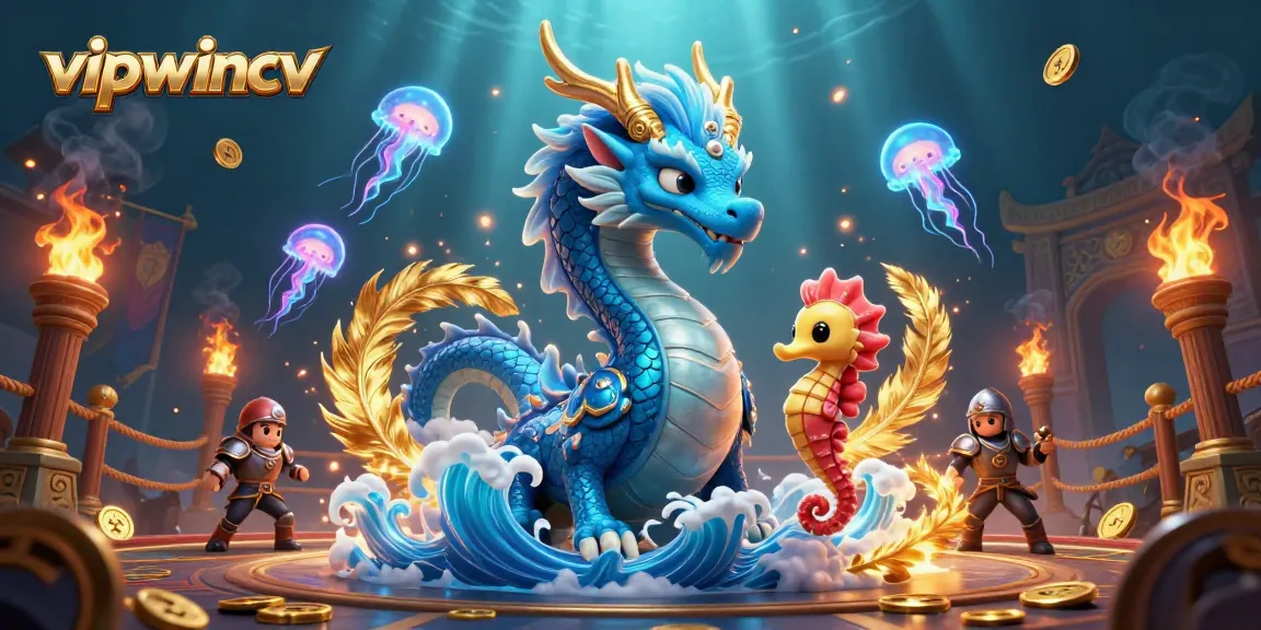 Experience thrilling gameplay at vipwincv with a vibrant 3D scene of fantasy creatures and exciting Casino elements.