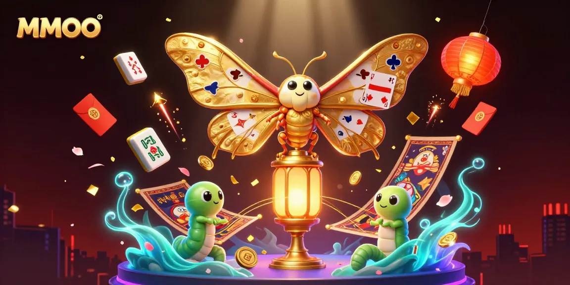MMOO brings fortune with a vibrant 3D illustration of a majestic moth and casino-themed elements.