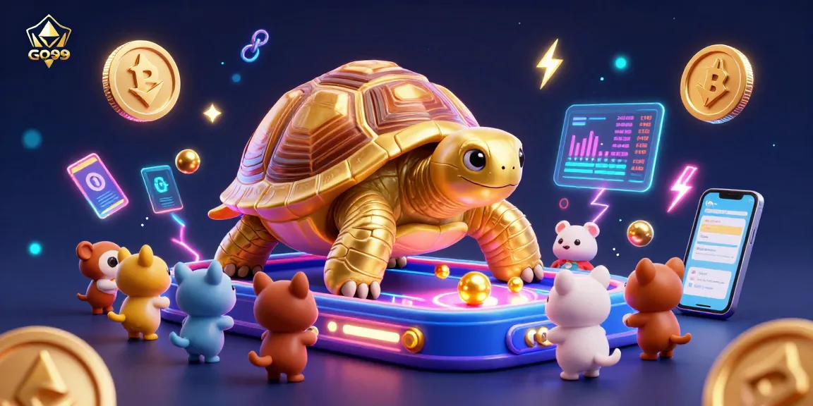Engage in thrilling gameplay at GO99 with a vibrant scene depicting a colossal golden tortoise and joyful animals.