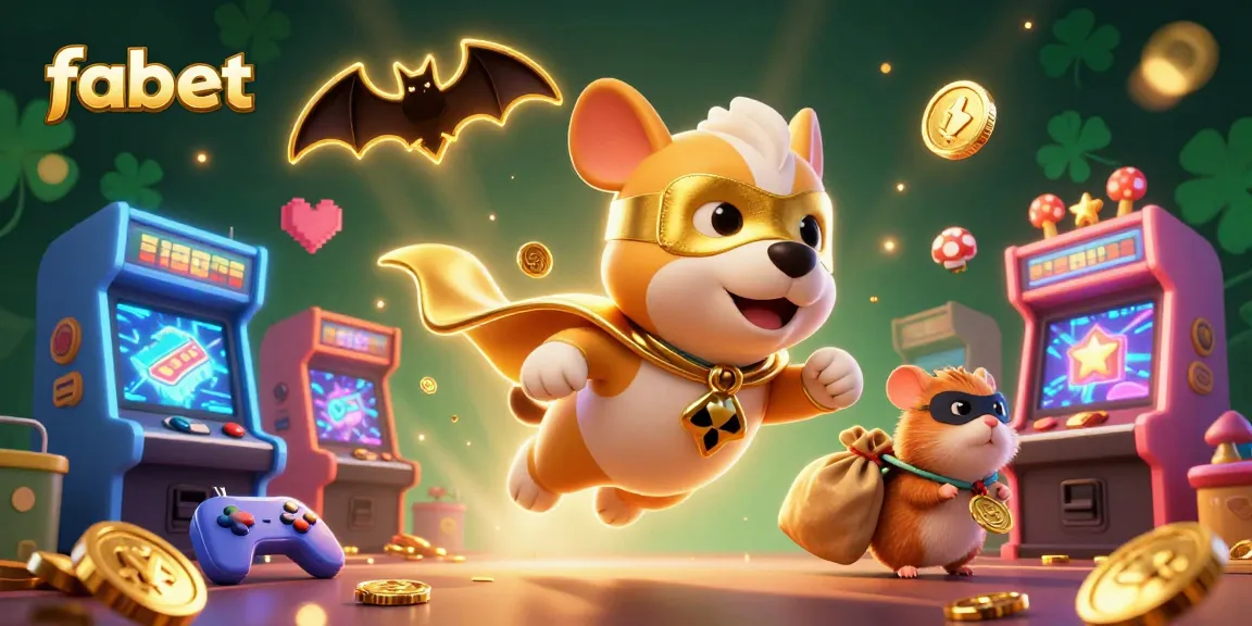 Experience the excitement of fabet with superhero characters flying through a casino-themed world full of gold coins and game elements.